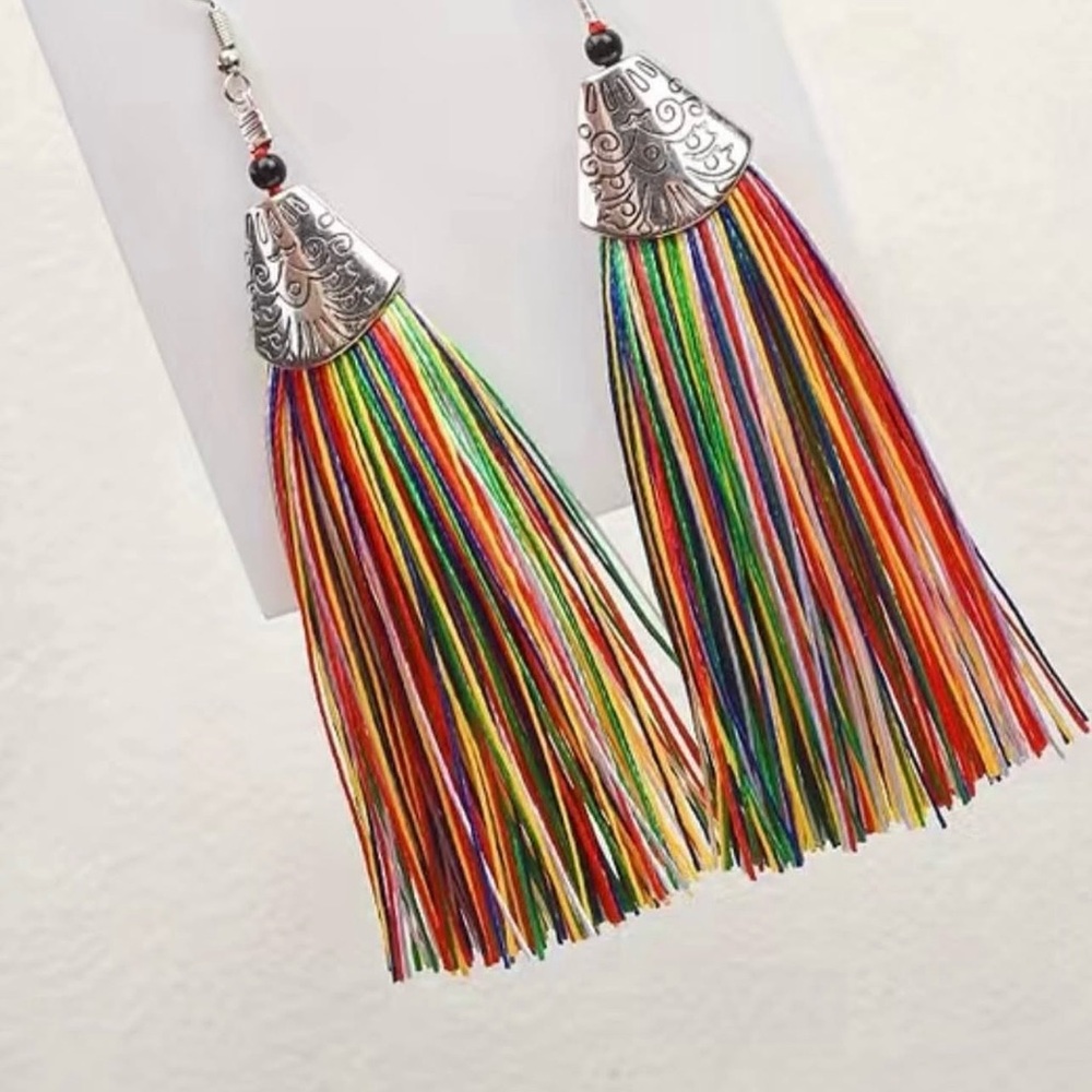 #191 | Multicolor Silk Tassel Dangle Earrings